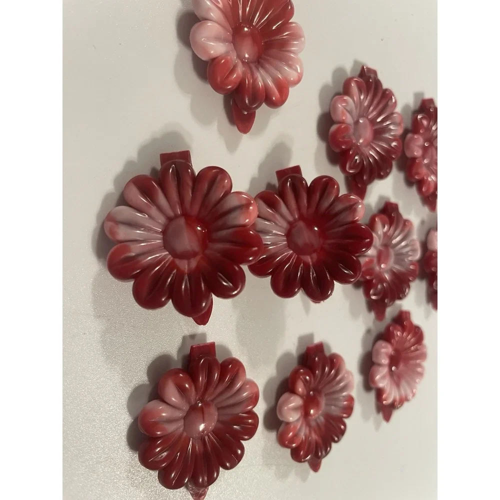 Vintage Lot Girl's Hair Clips Barettes Flowers Red White‎ Ombré Plastic 90's Y2K